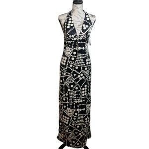 Catalina Vintage 1960s 1970s Black and White Polka Dot Swim Maxi Dress Size 10